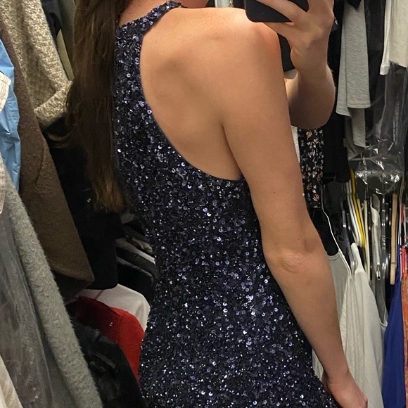 NWT Navy Sequin Halter Mini Dress Parker - Picture 3 of 6